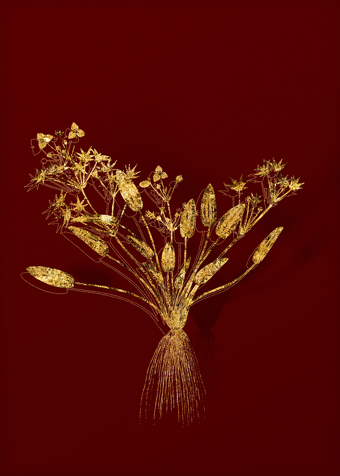 Gold Flora on Red