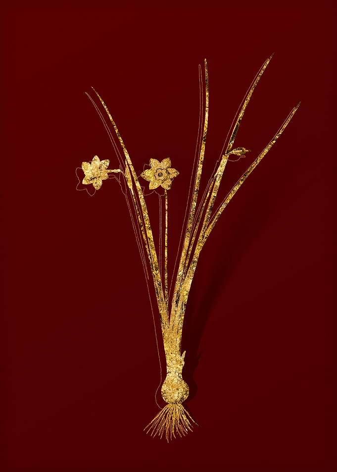Gold Floral on Red