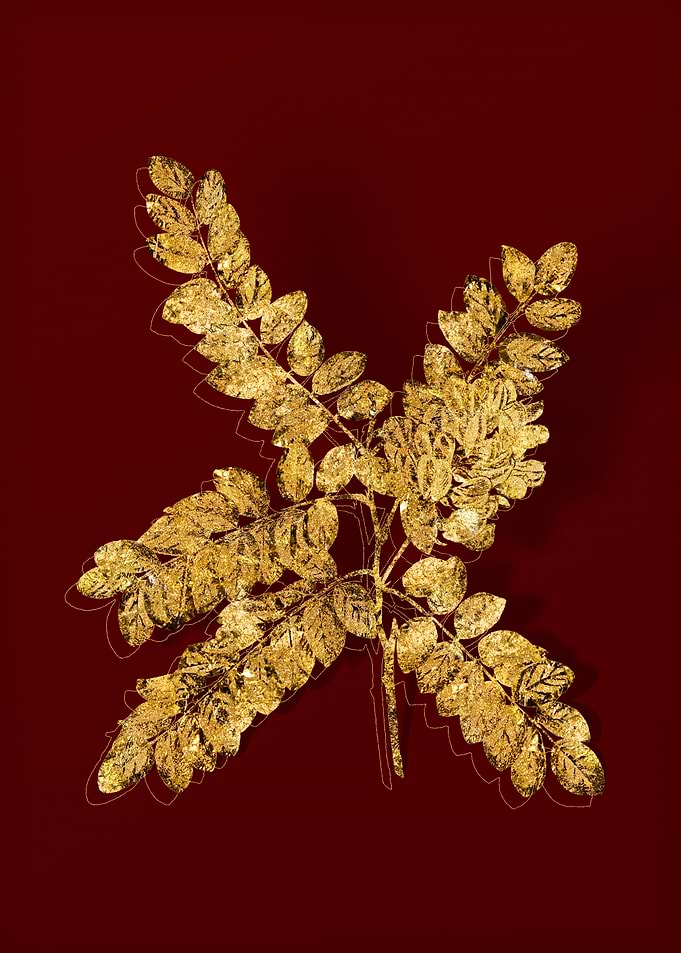 Gold Botanical on Red