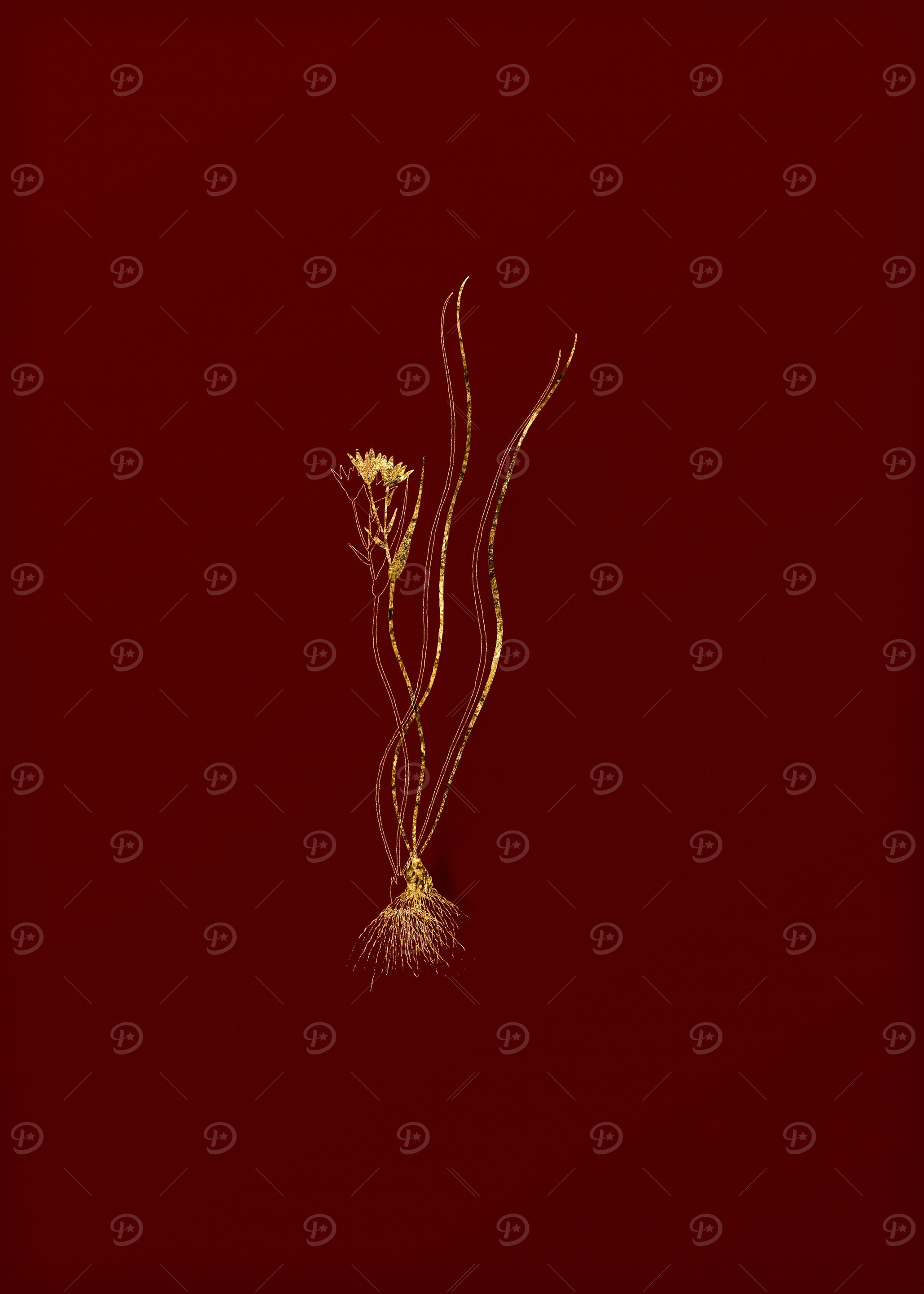 Gold Flora on Red