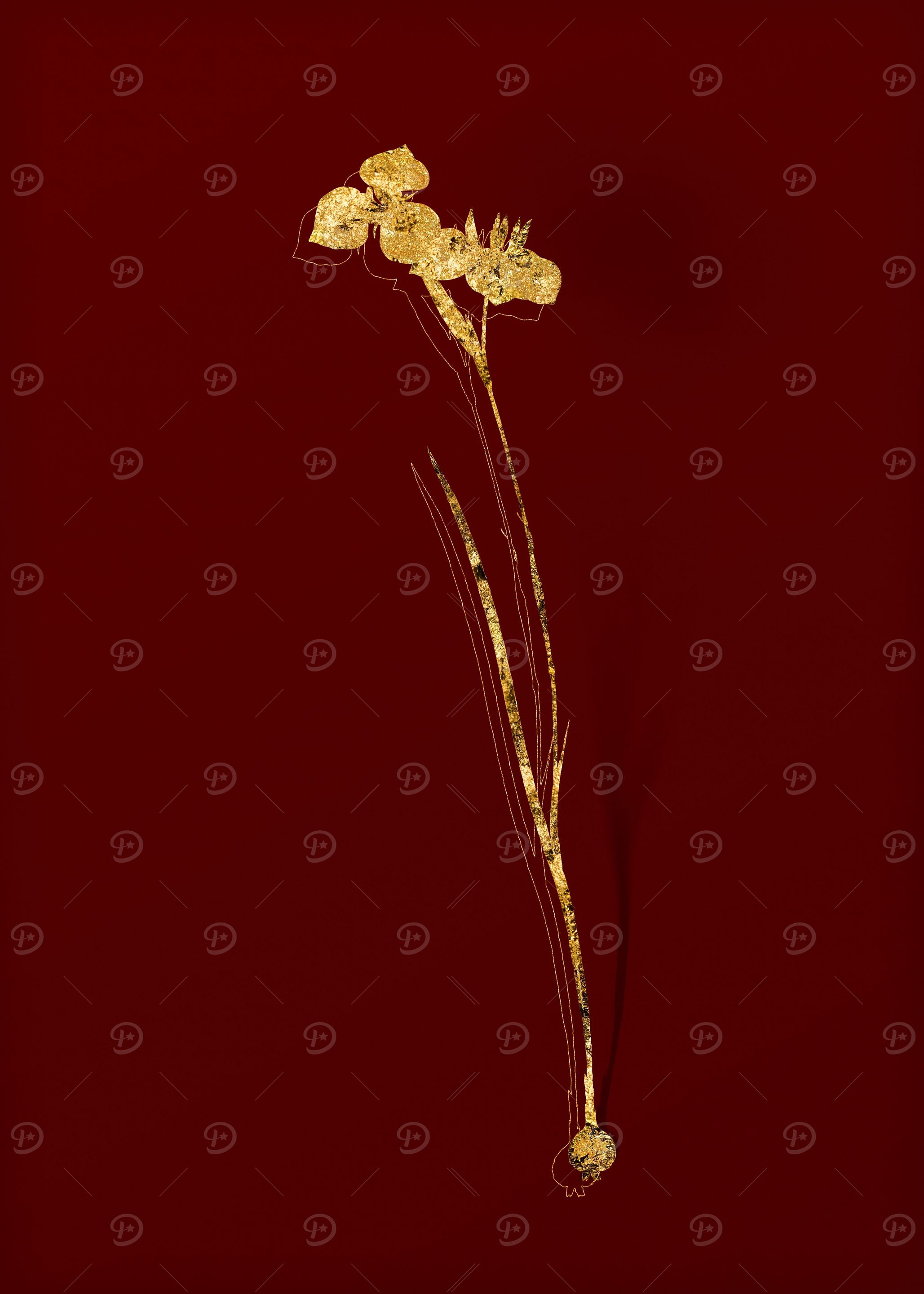 Gold Botanical on Red