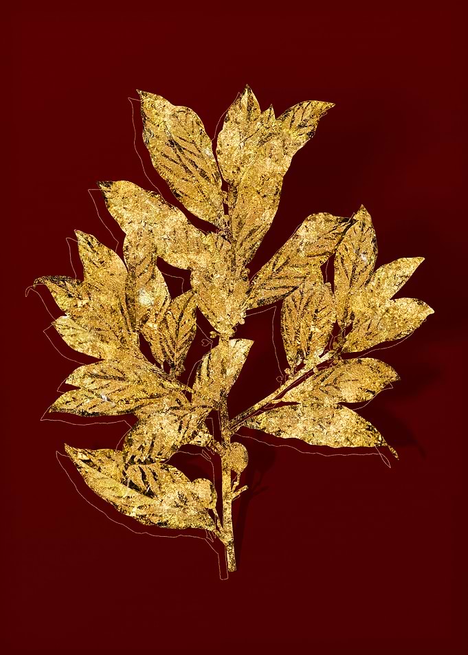 Gold Botanical on Red