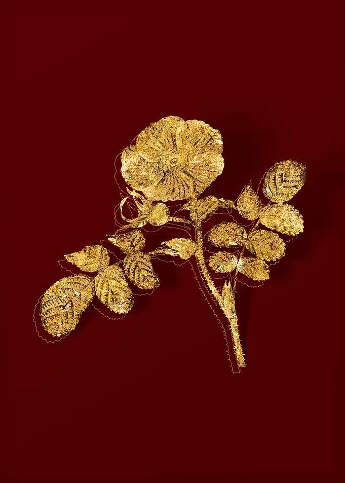 Gold Flora on Red