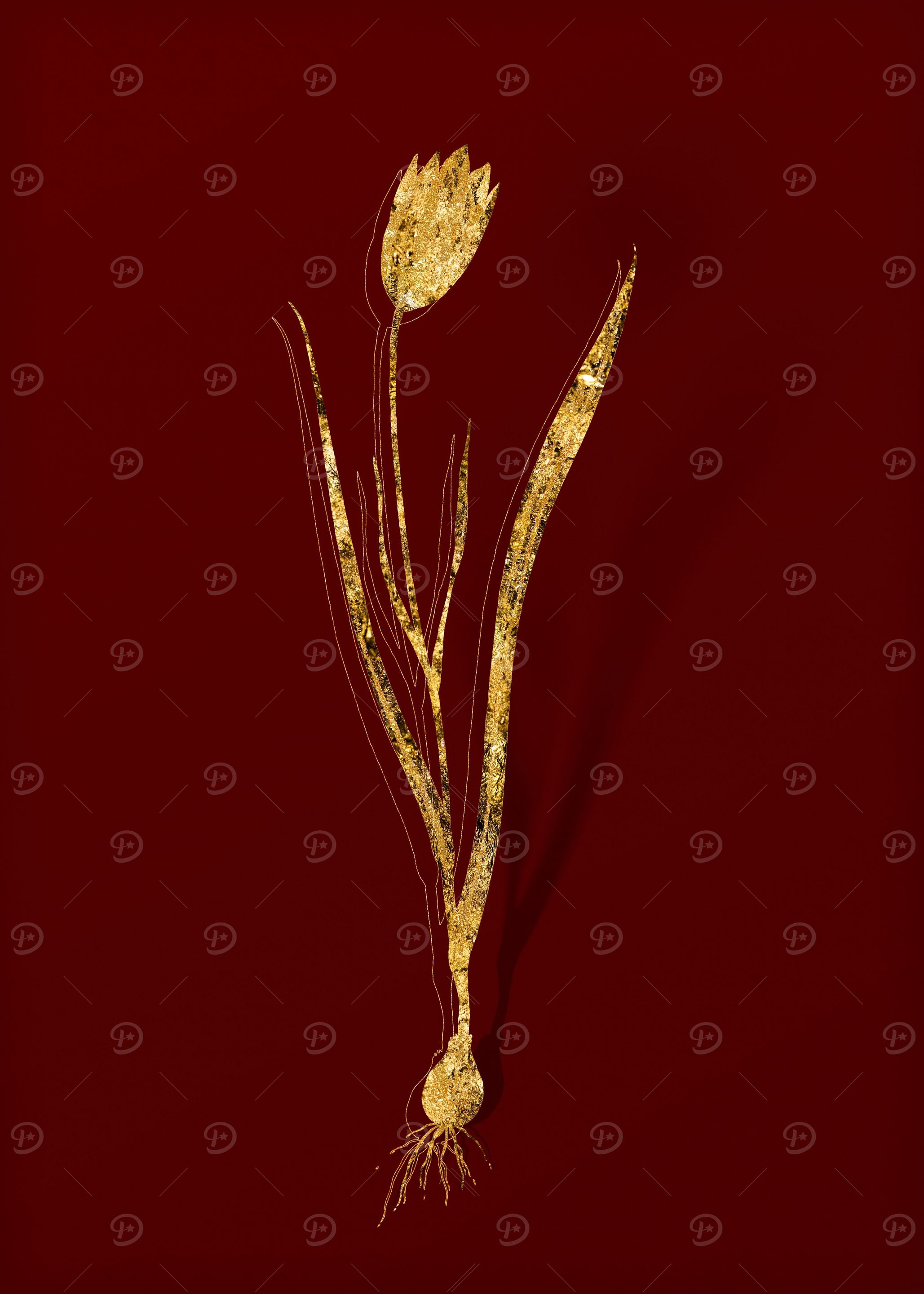 Gold Botanical on Red