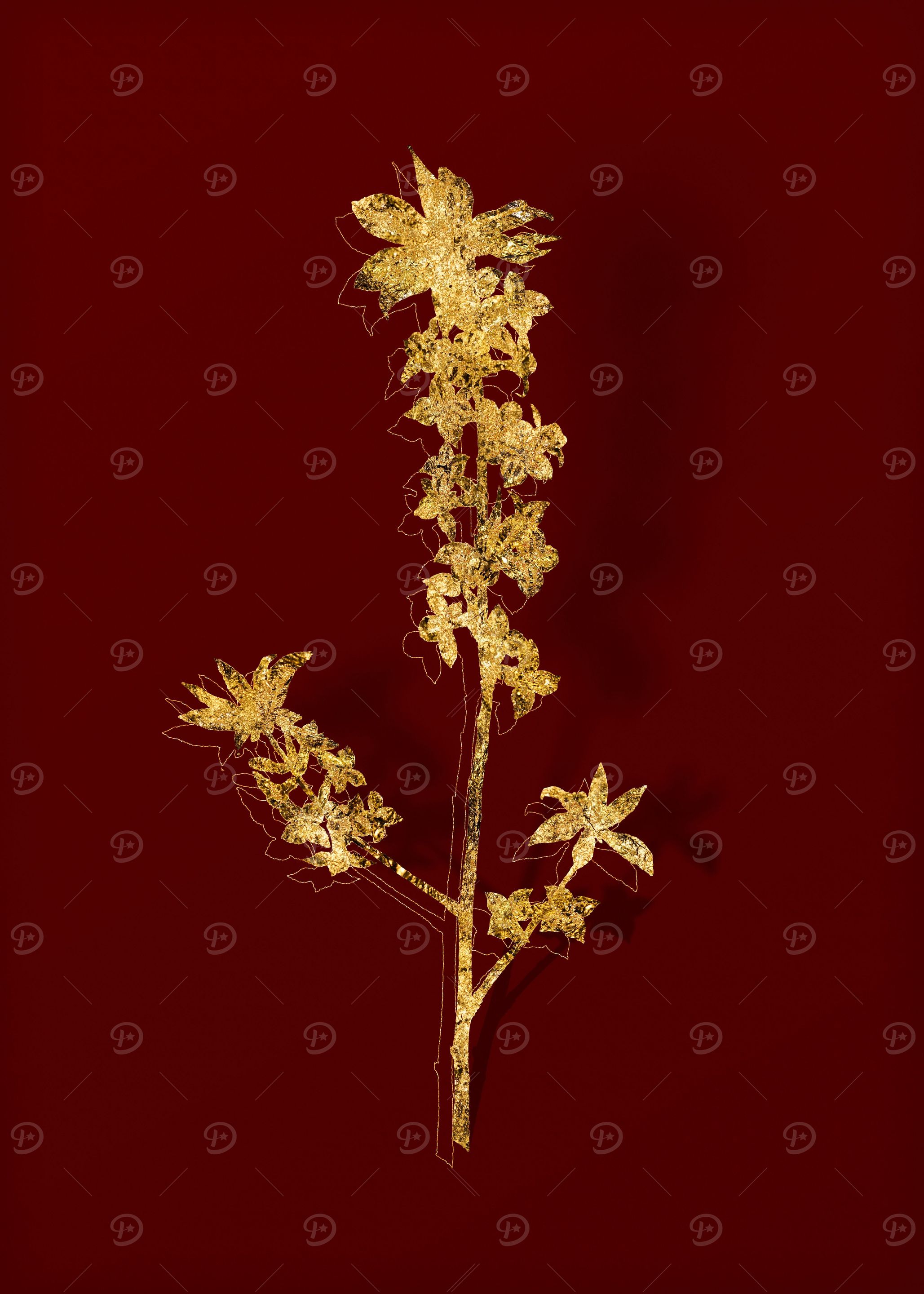 Gold Flora on Red