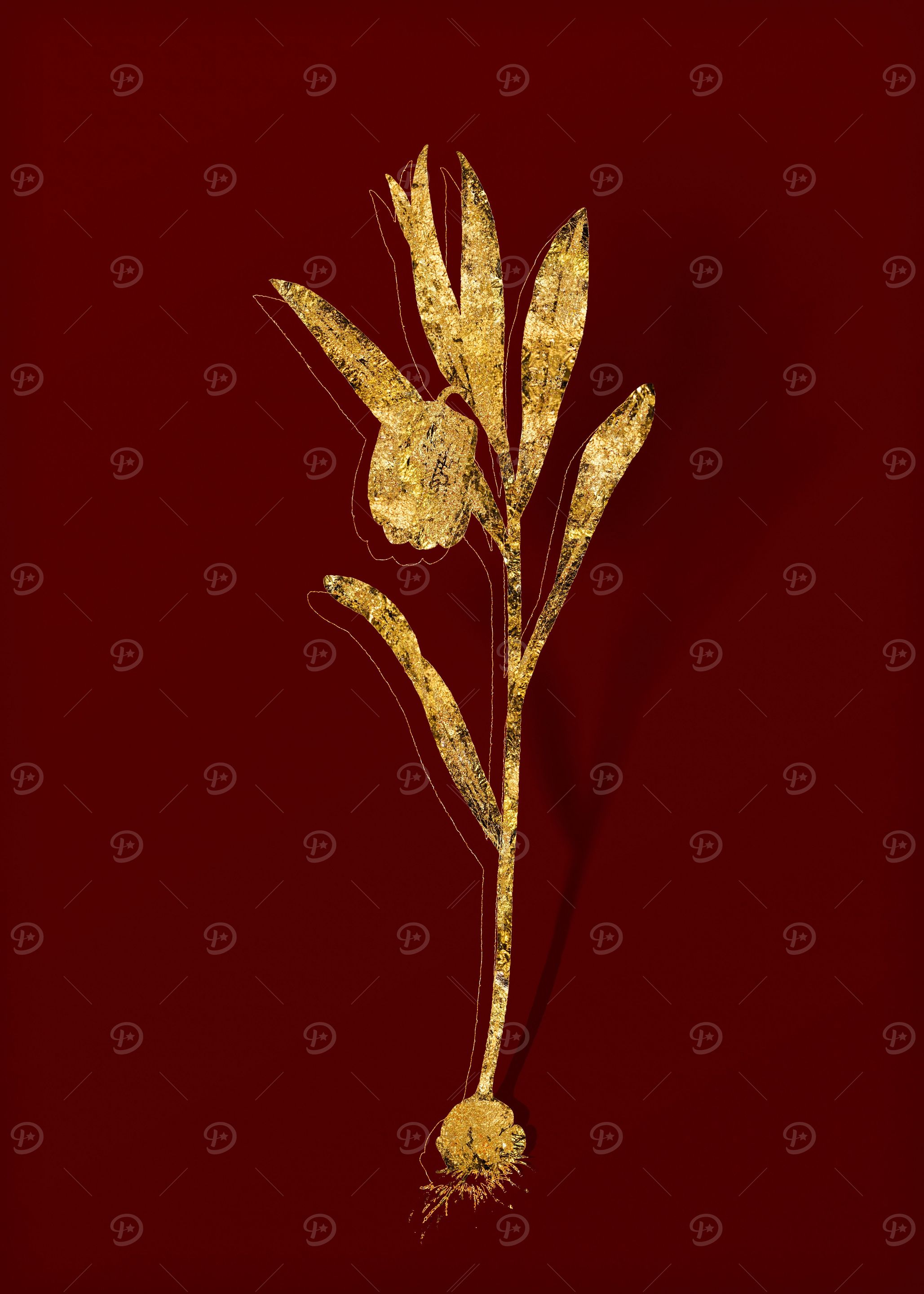 Gold Floral on Red