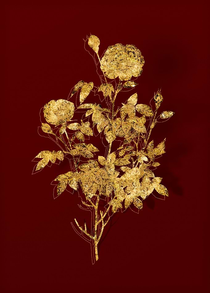 Gold Botanical on Red