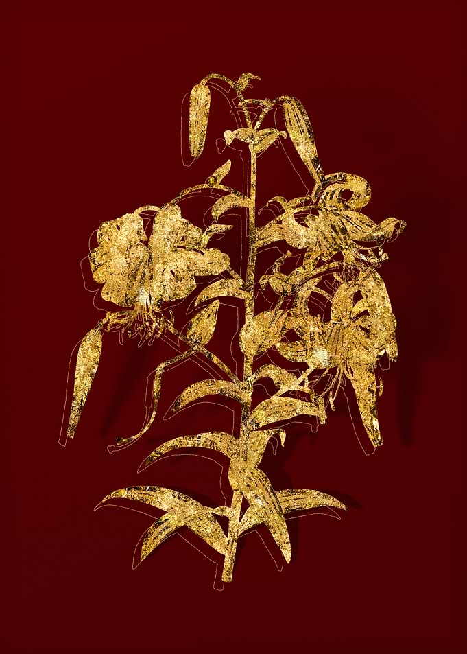 Gold Flora on Red