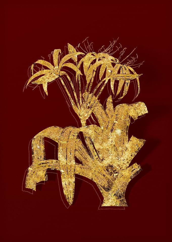 Gold Floral on Red