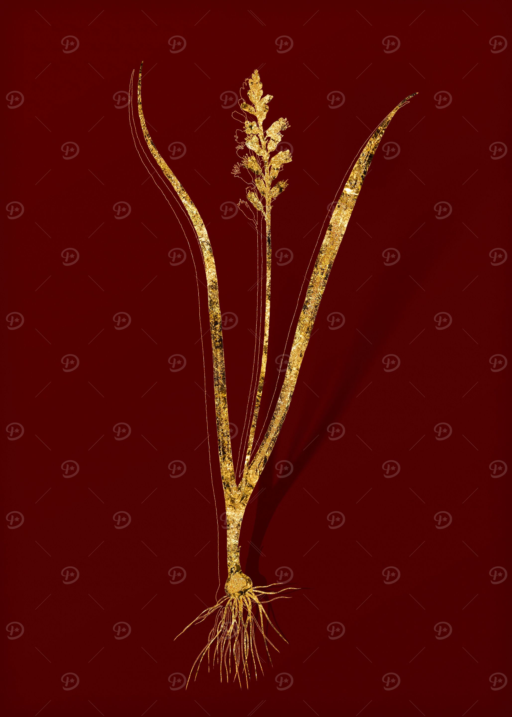 Gold Botanical on Red