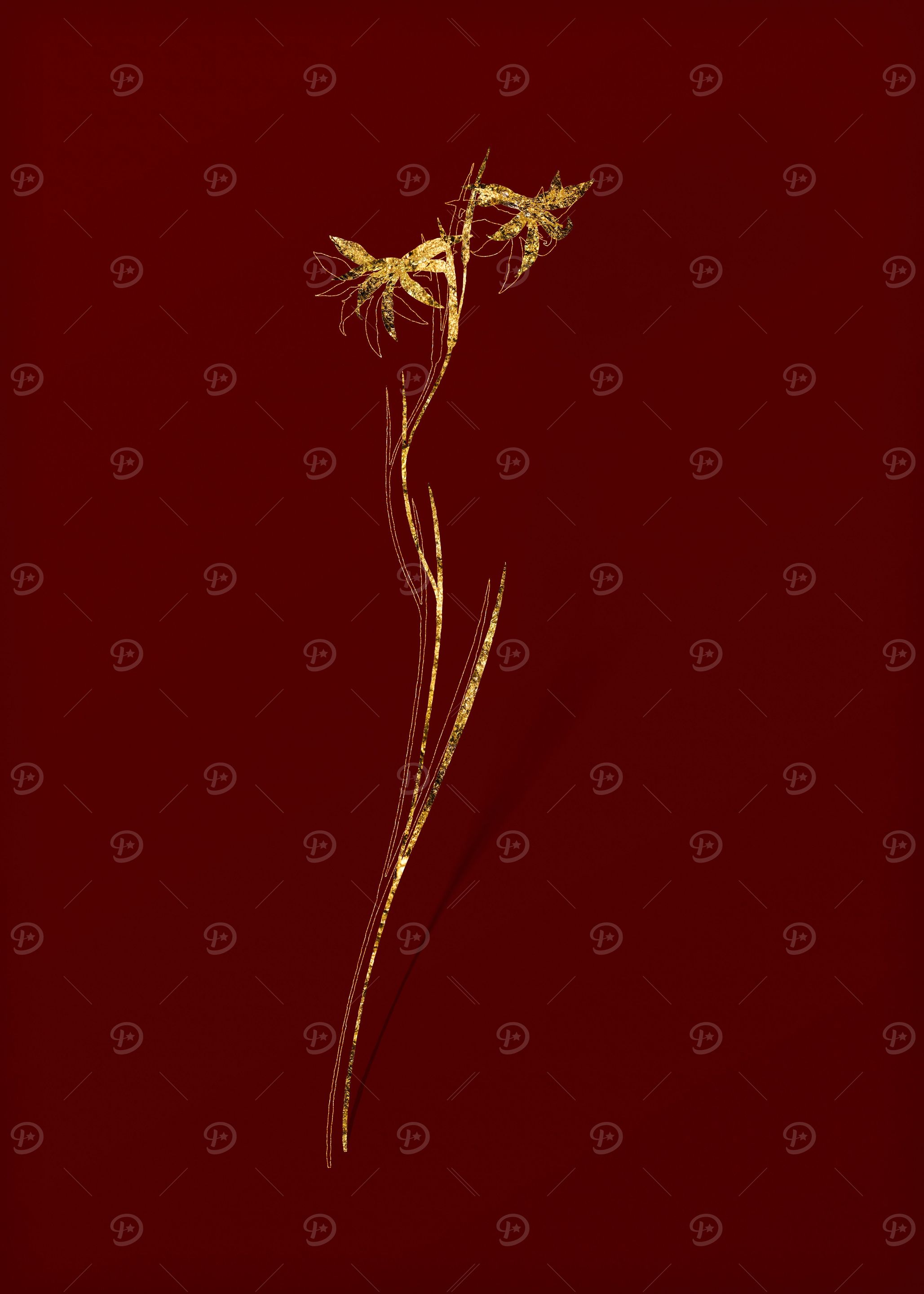 Gold Floral on Red