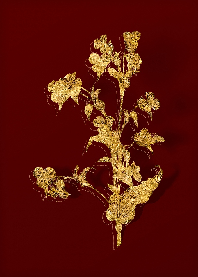 Gold Floral on Red