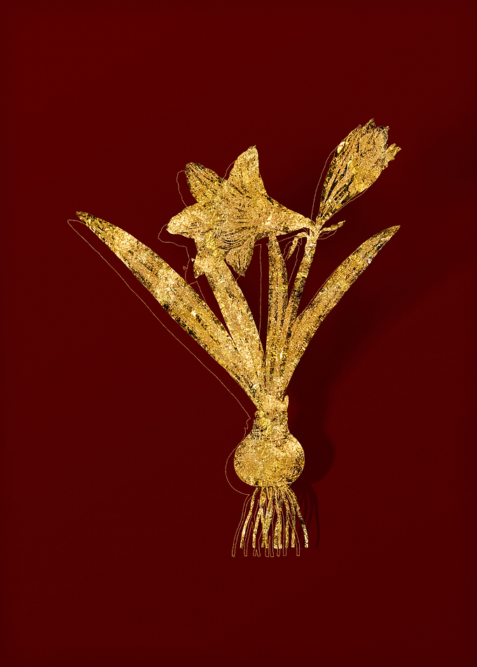 Gold Floral on Red