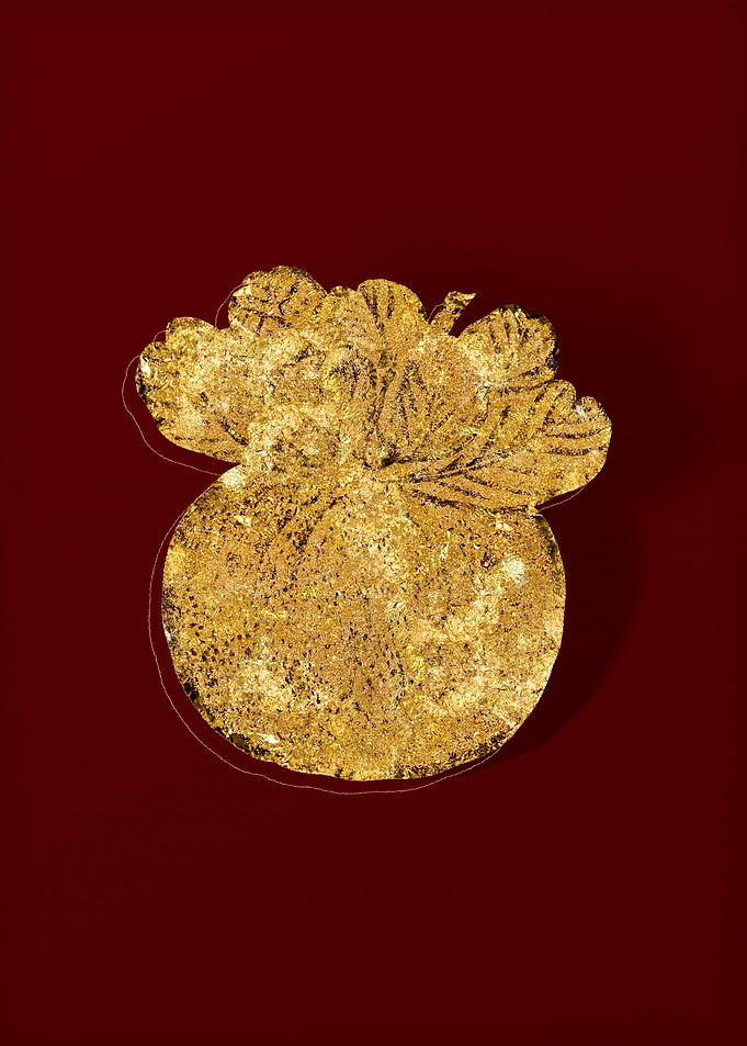 Gold Botanical on Red