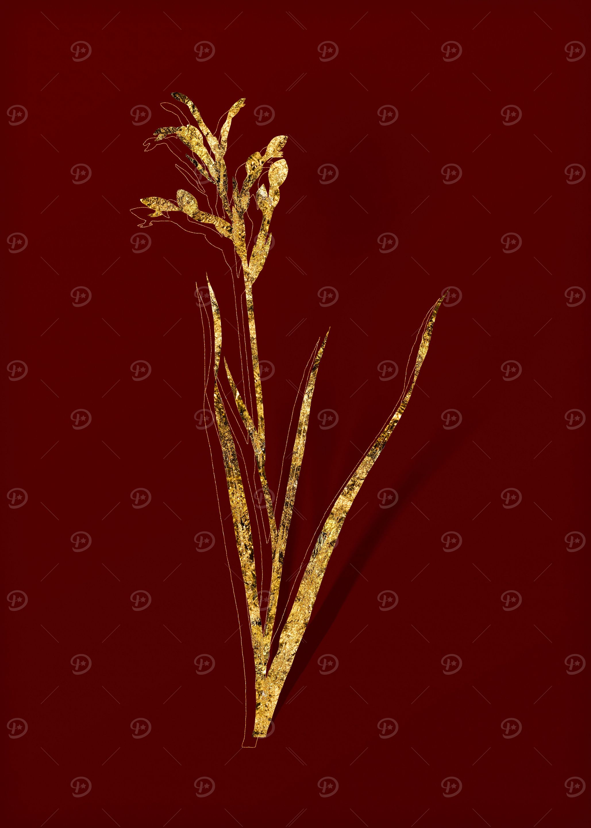 Gold Floral on Red