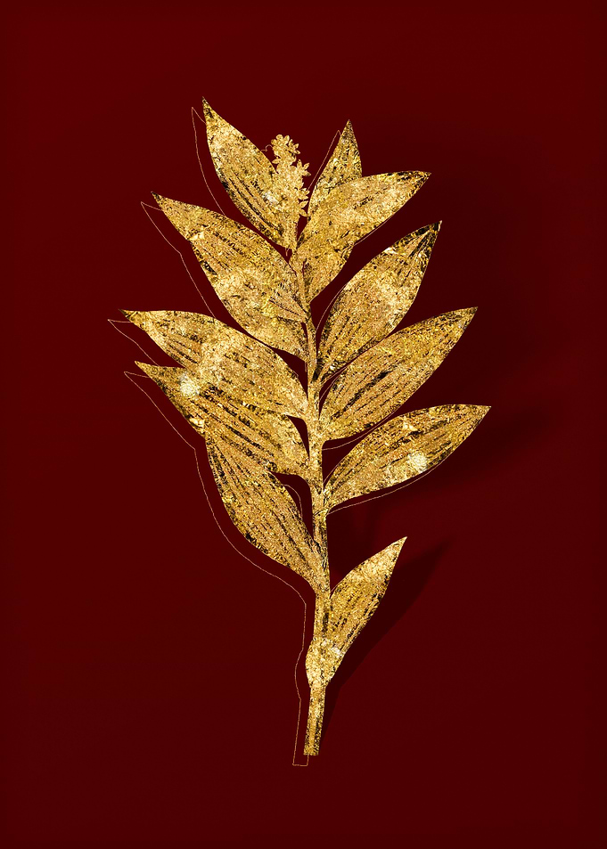 Gold Flora on Red
