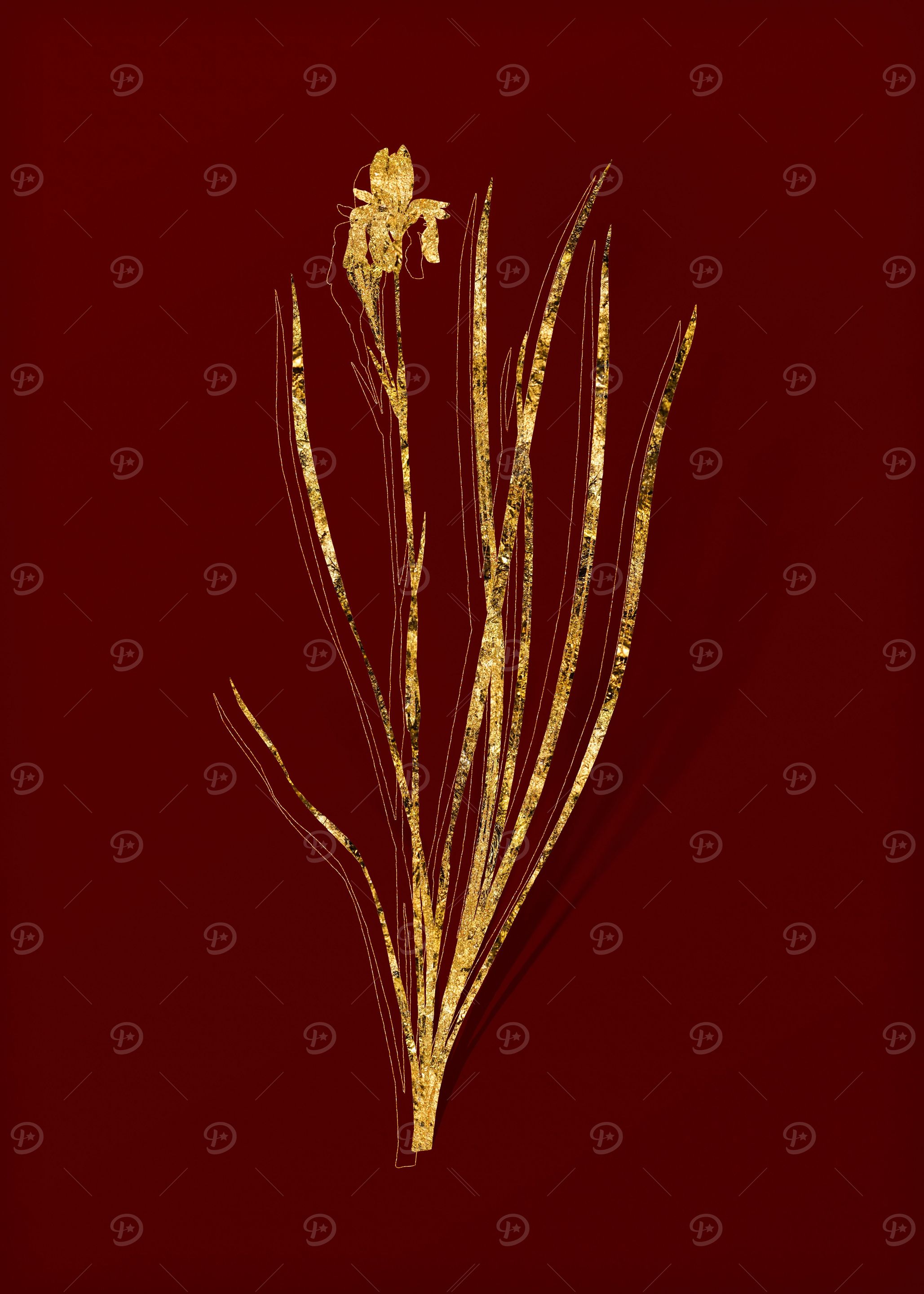 Gold Flora on Red