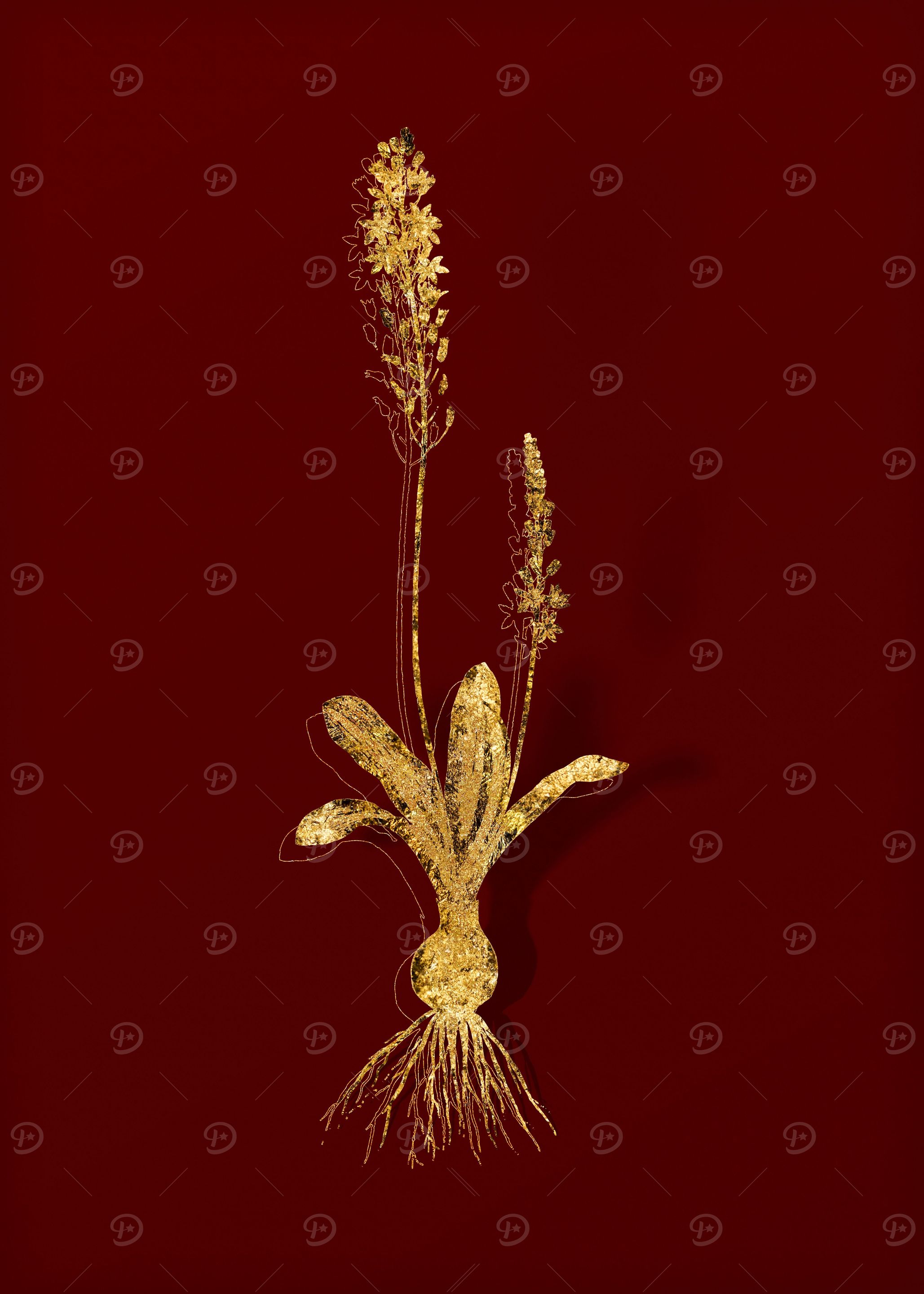 Gold Botanical on Red