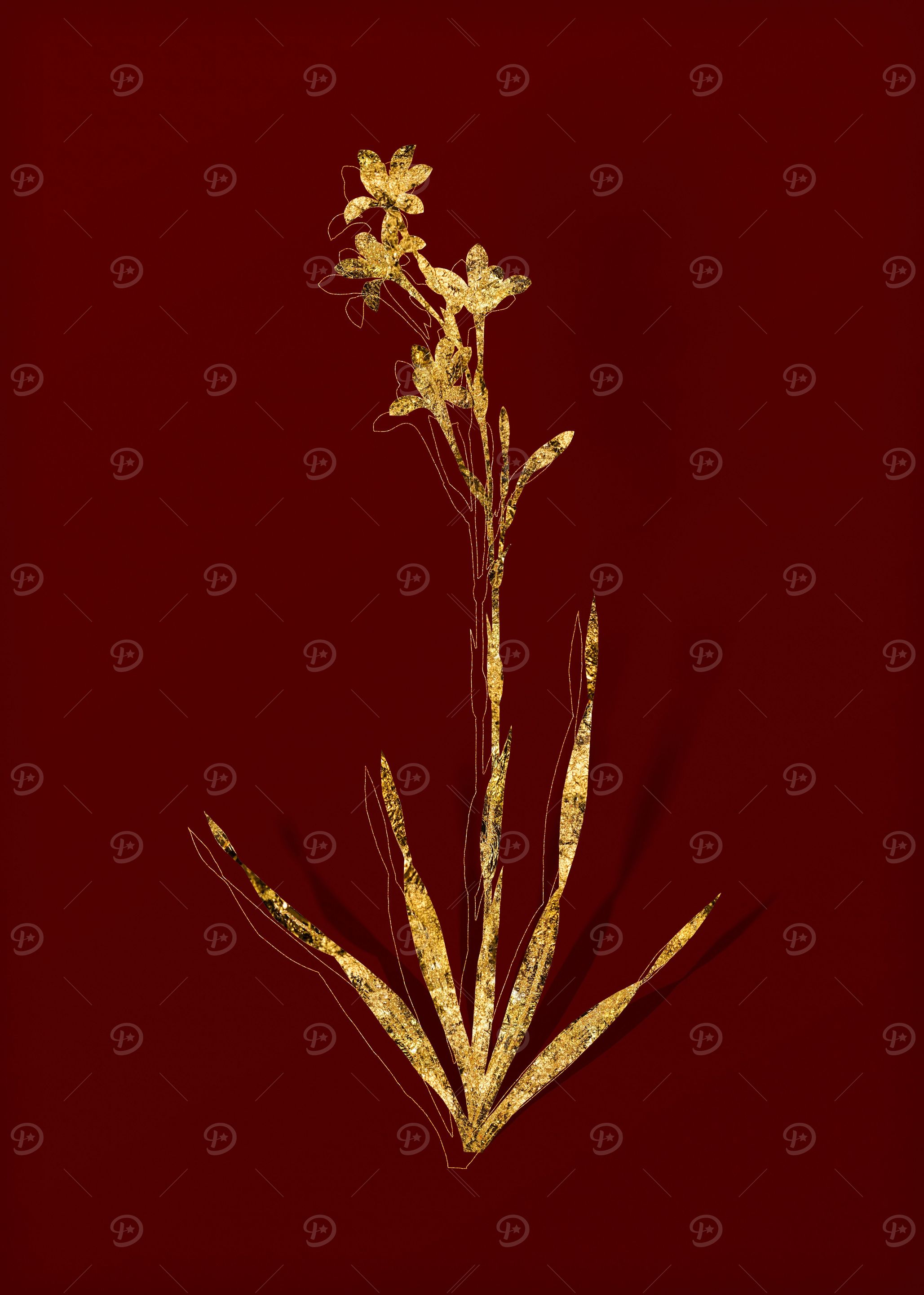 Gold Flower on Red