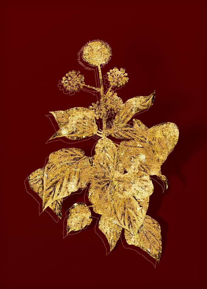 Gold Botanical on Red