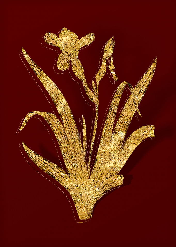 Gold Floral on Red