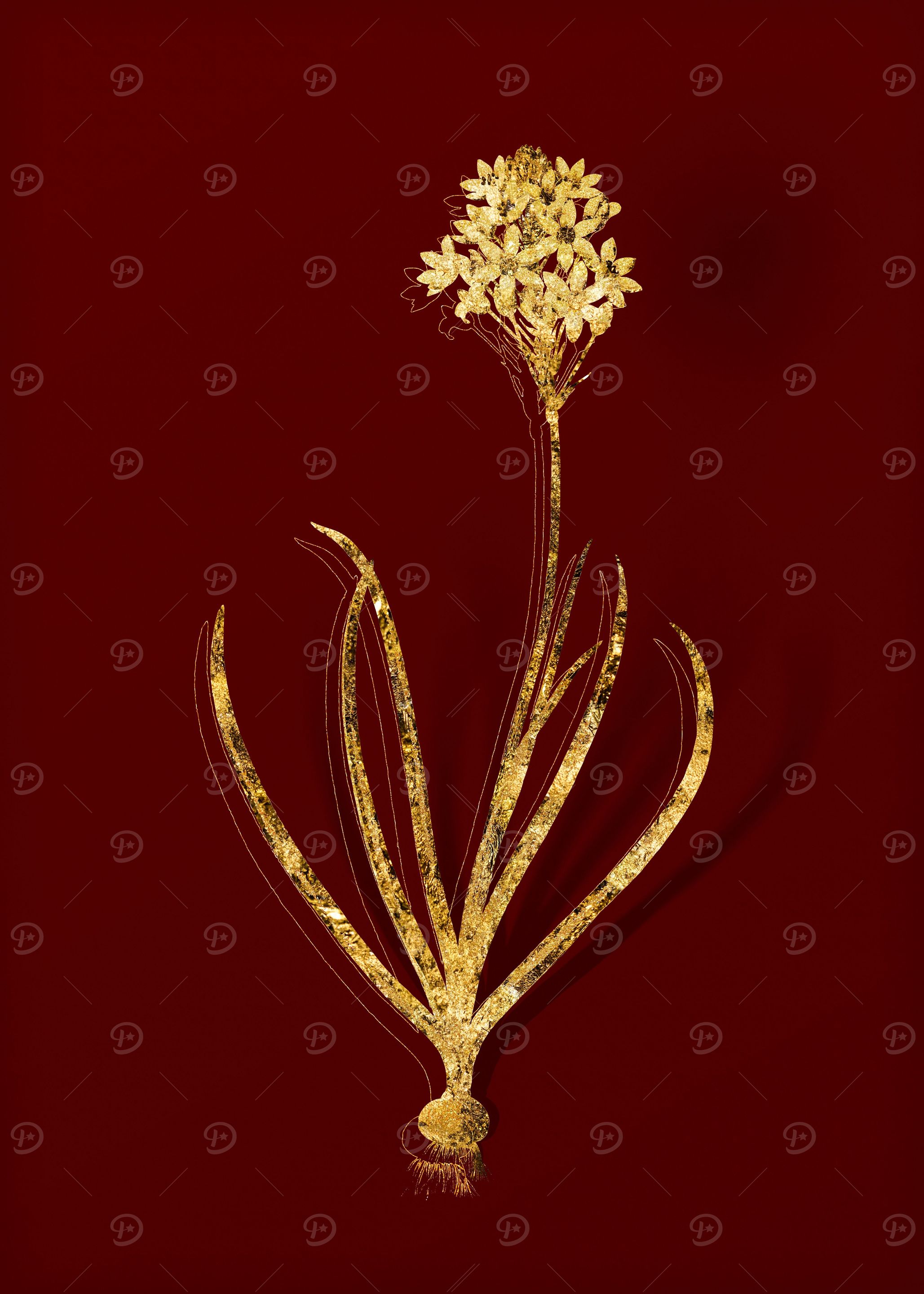 Gold Flora on Red