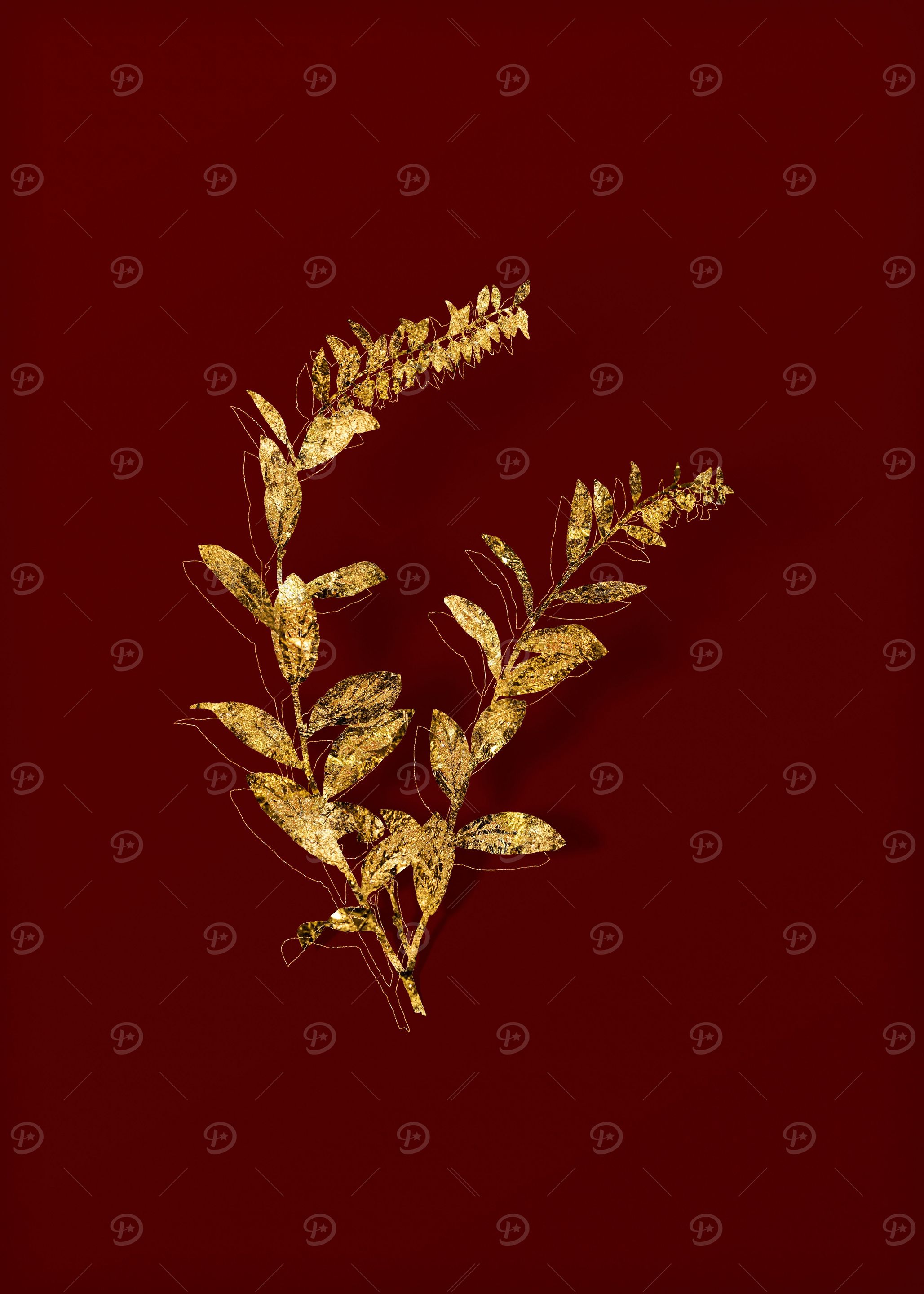 Gold Botanical on Red
