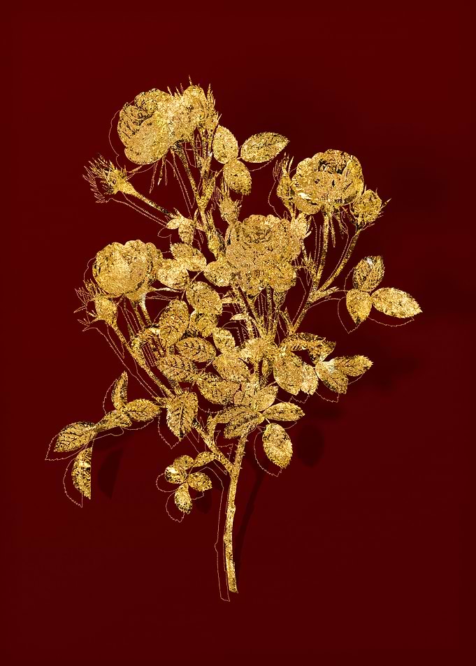Gold Flora on Red