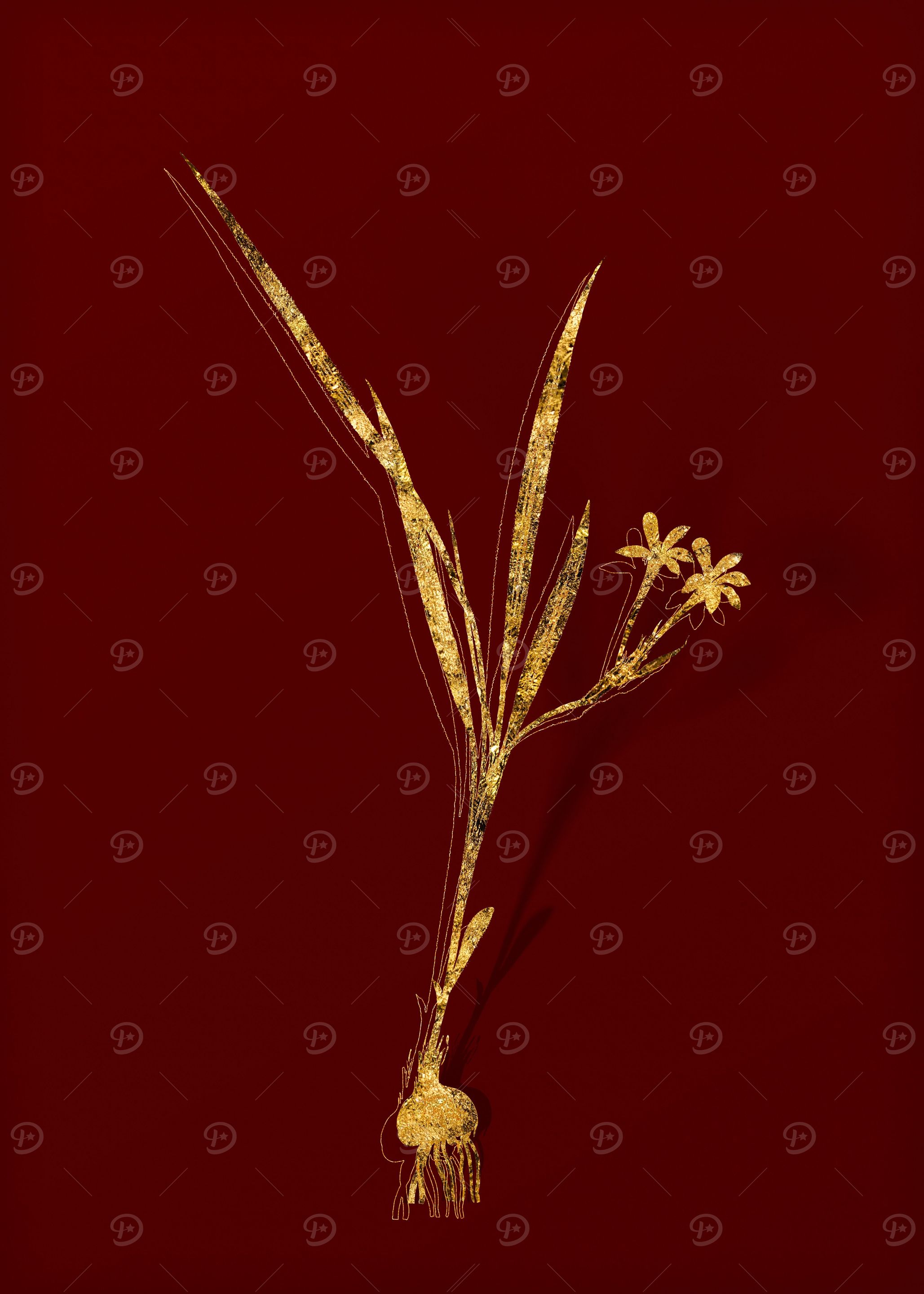 Gold Floral on Red