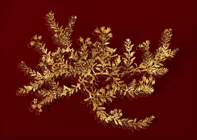 Gold Botanical on Red