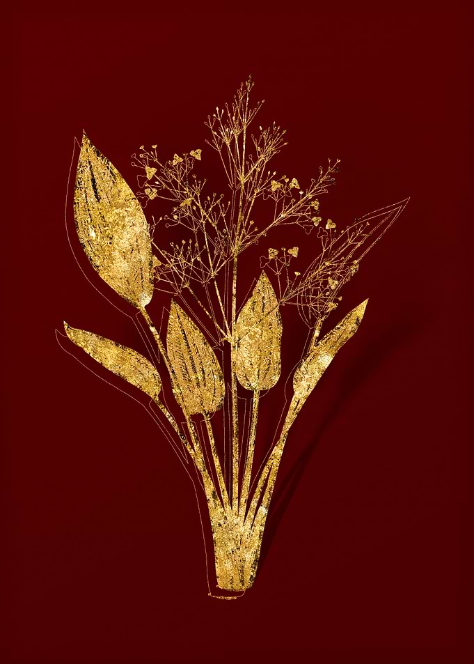 Gold Floral on Red