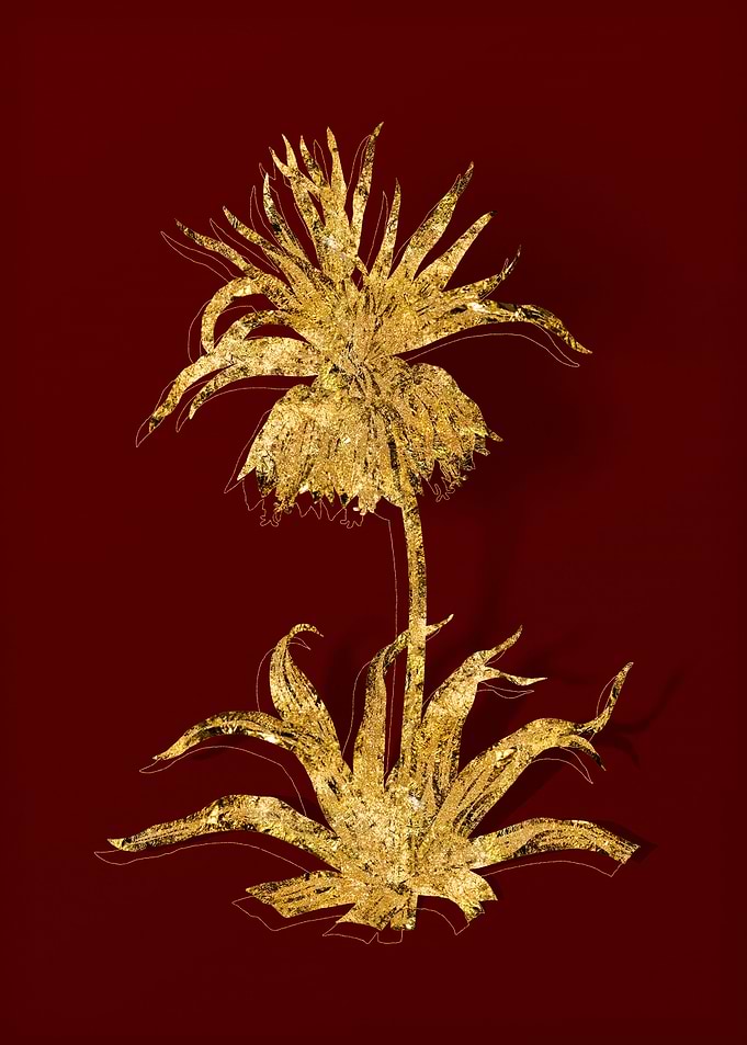 Gold Floral on Red
