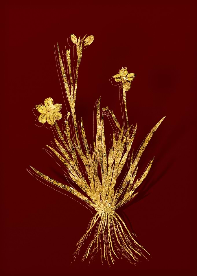 Gold Flower on Red