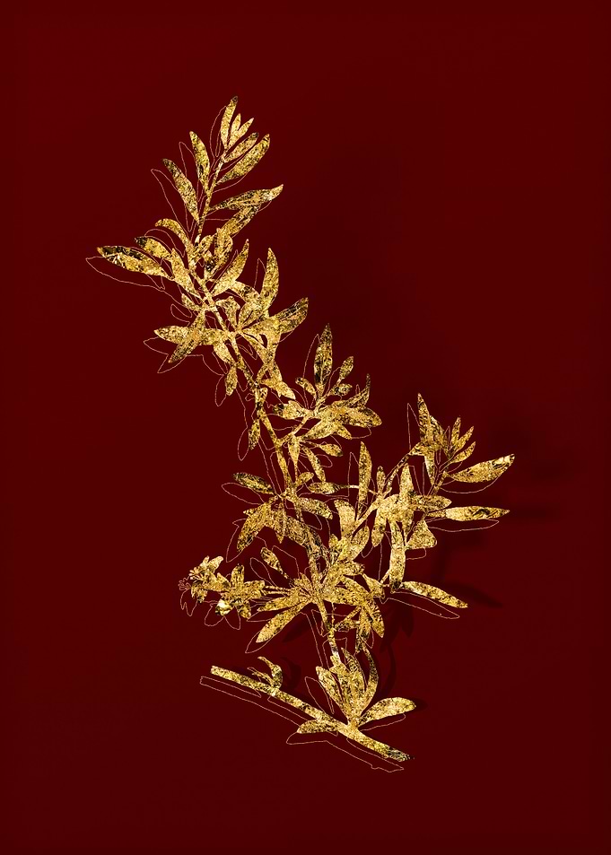 Gold Flora on Red
