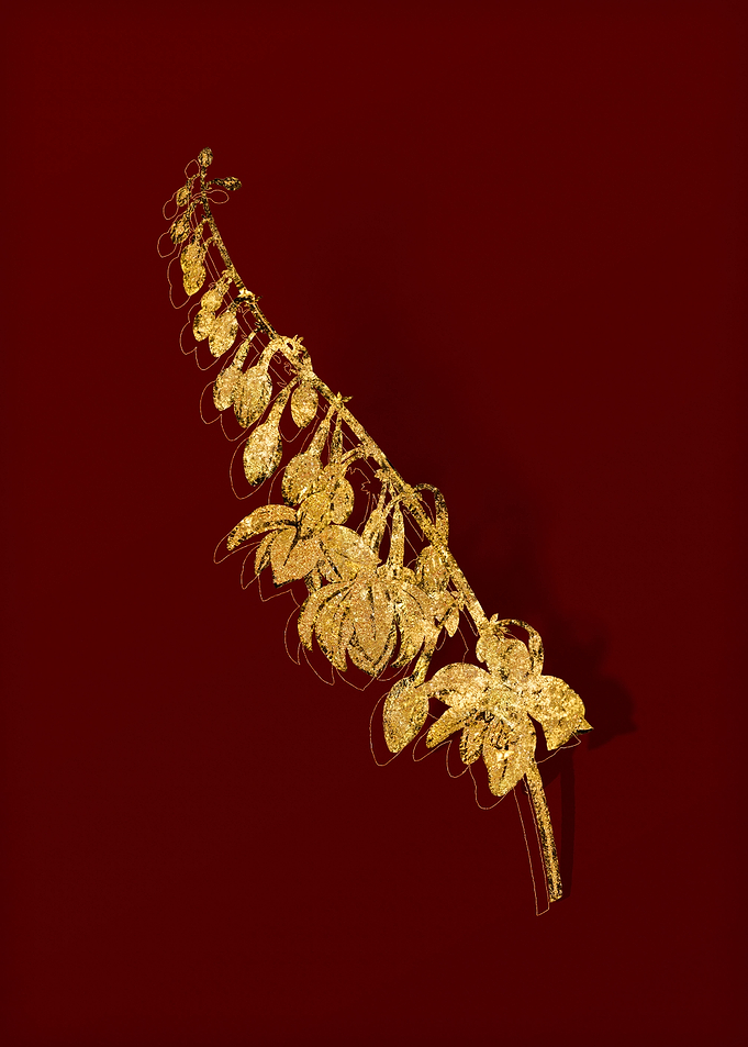 Gold Floral on Red