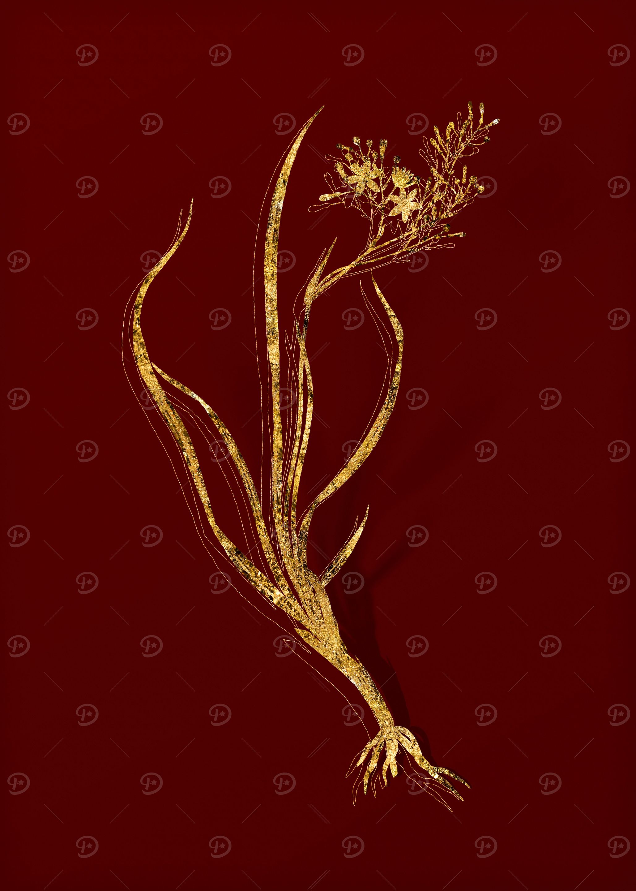 Gold Flora on Red