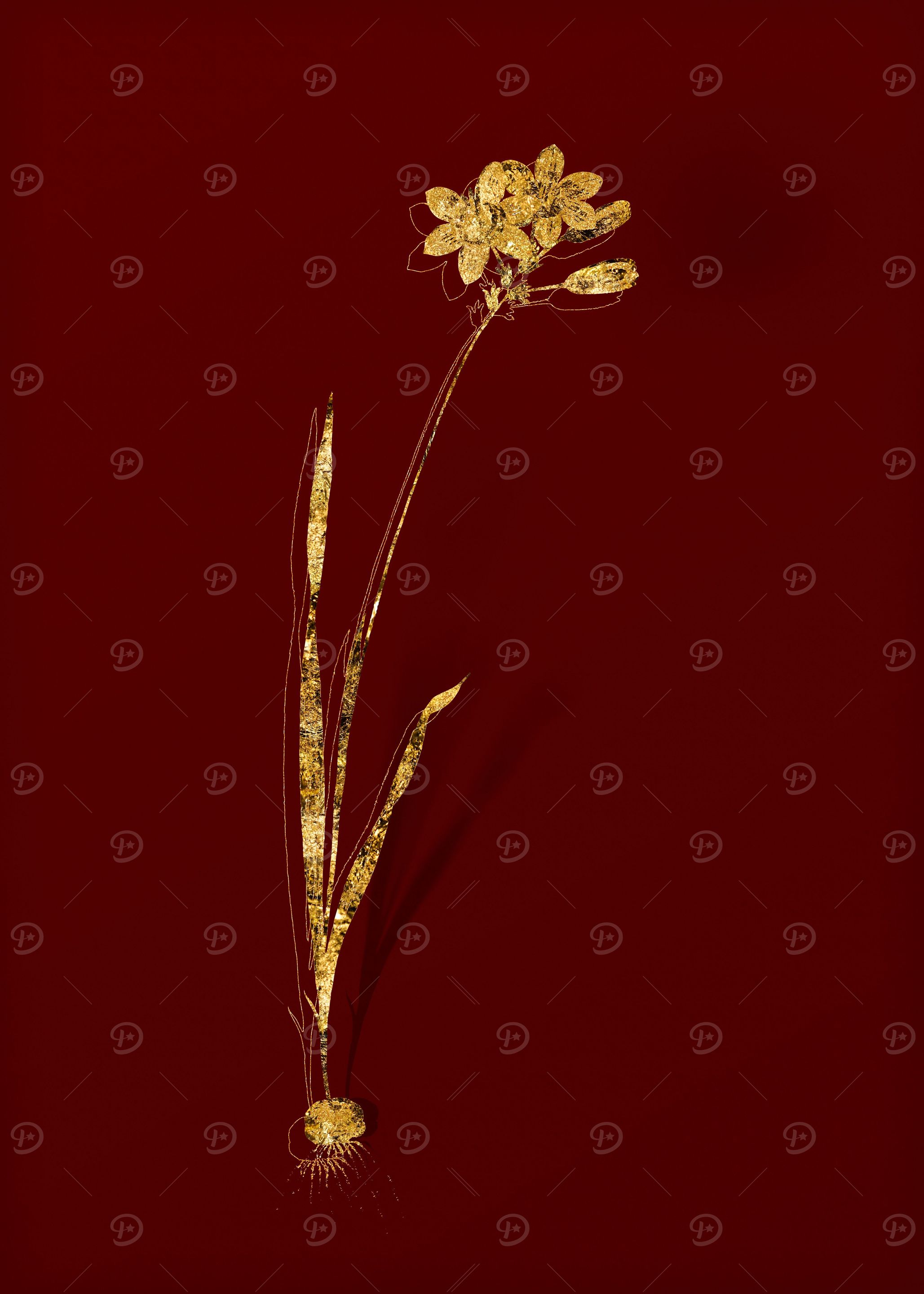 Gold Floral on Red