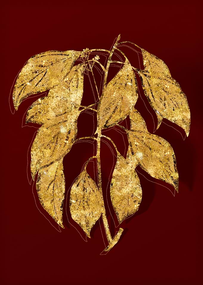 Gold Botanical on Red