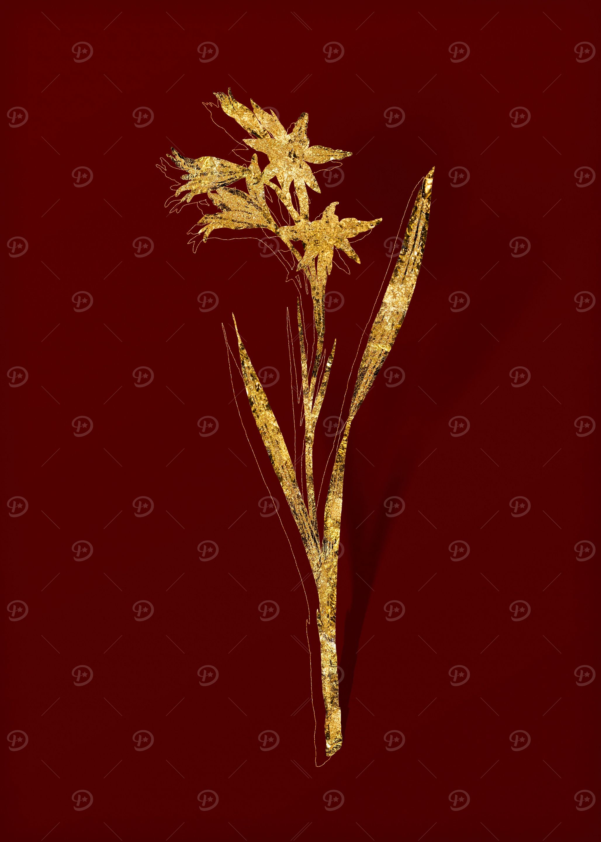 Gold Floral on Red