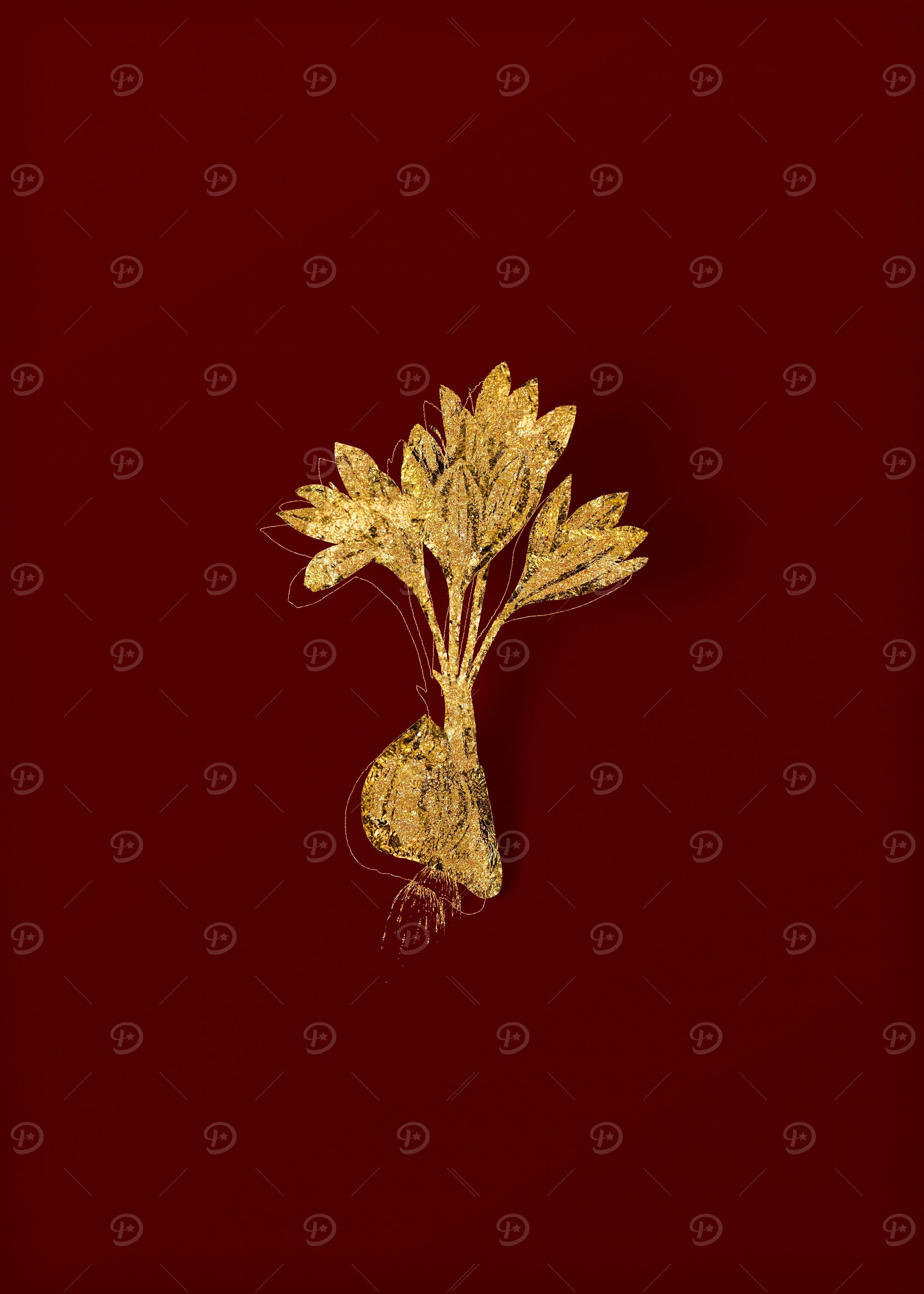 Gold Flora on Red