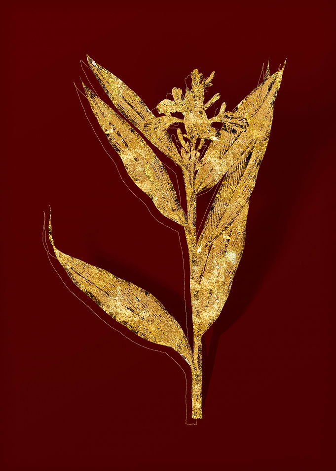 Gold Floral on Red