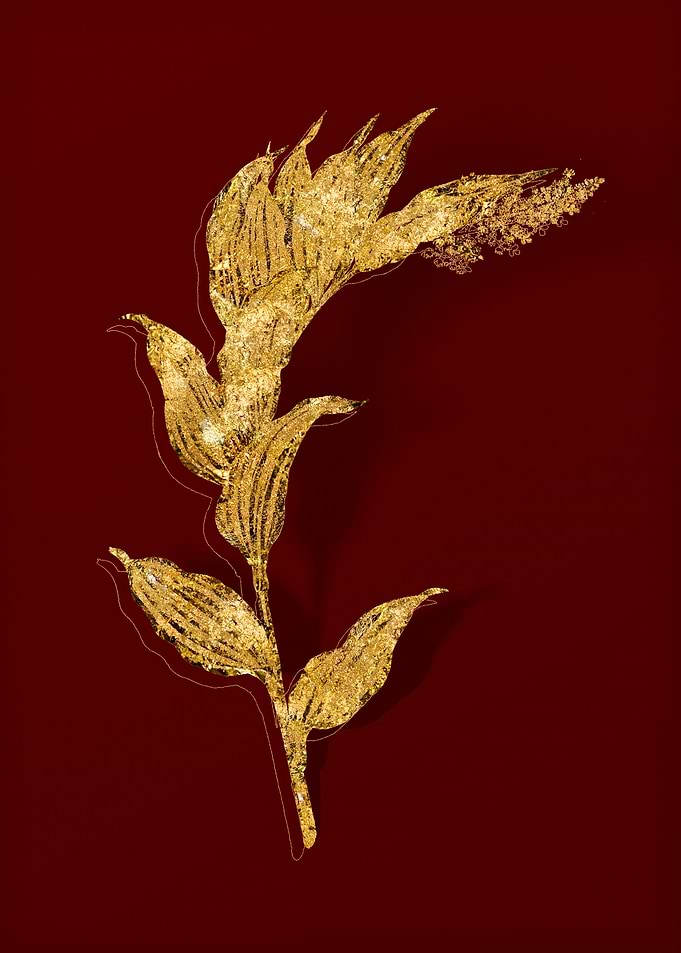Gold Flora on Red