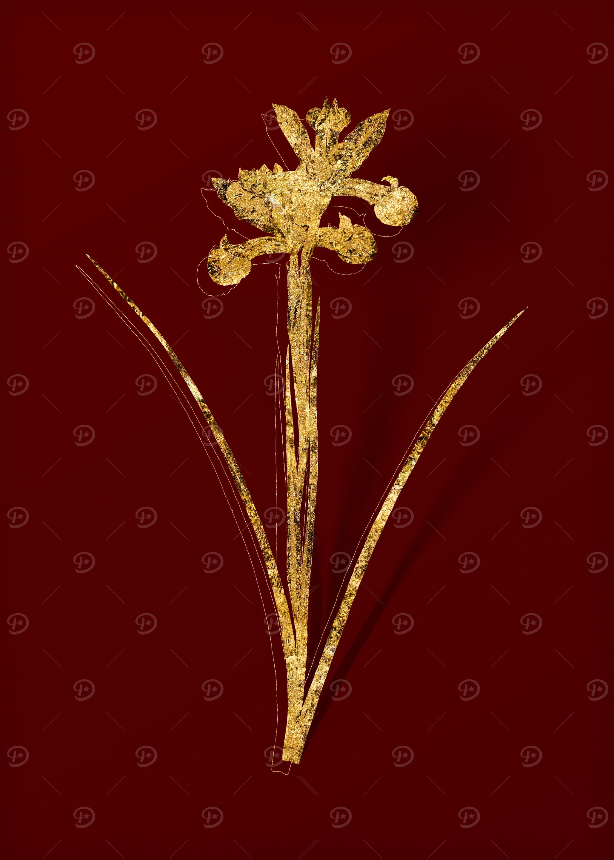 Gold Flora on Red