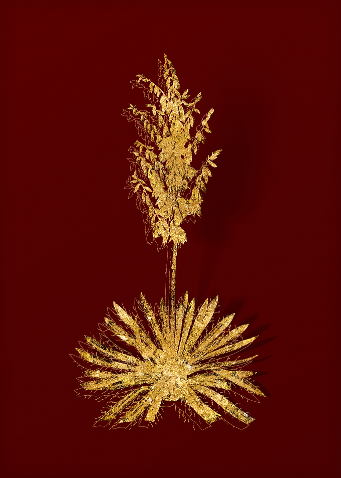 Gold Flora on Red
