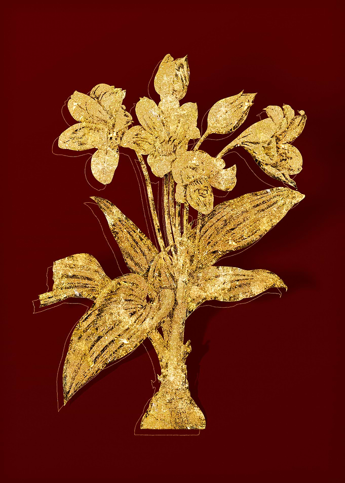 Gold Floral on Red