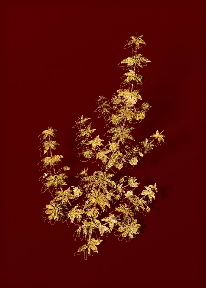 Gold Flora on Red