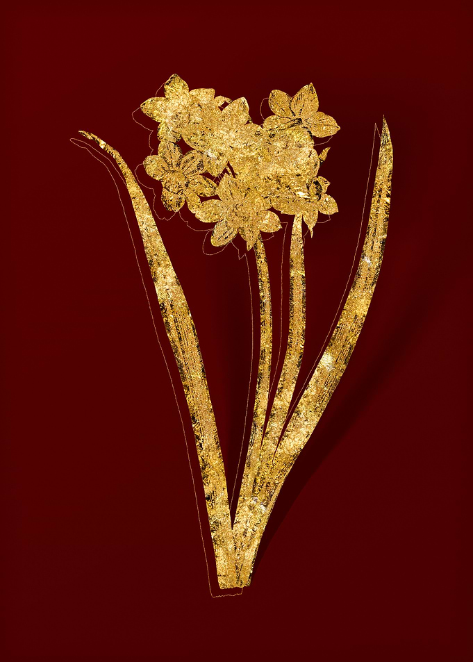 Gold Flora on Red