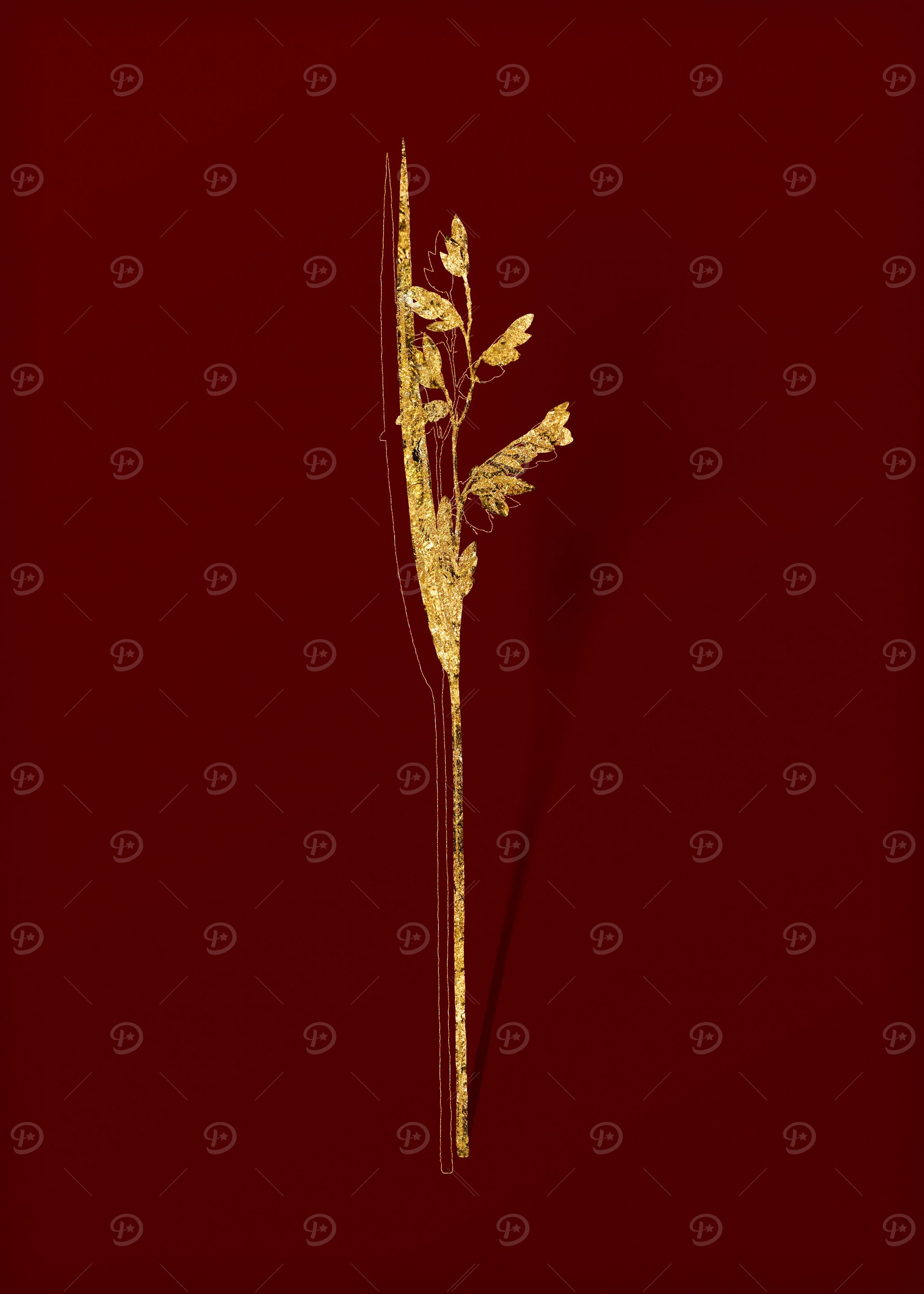 Gold Botanical on Red