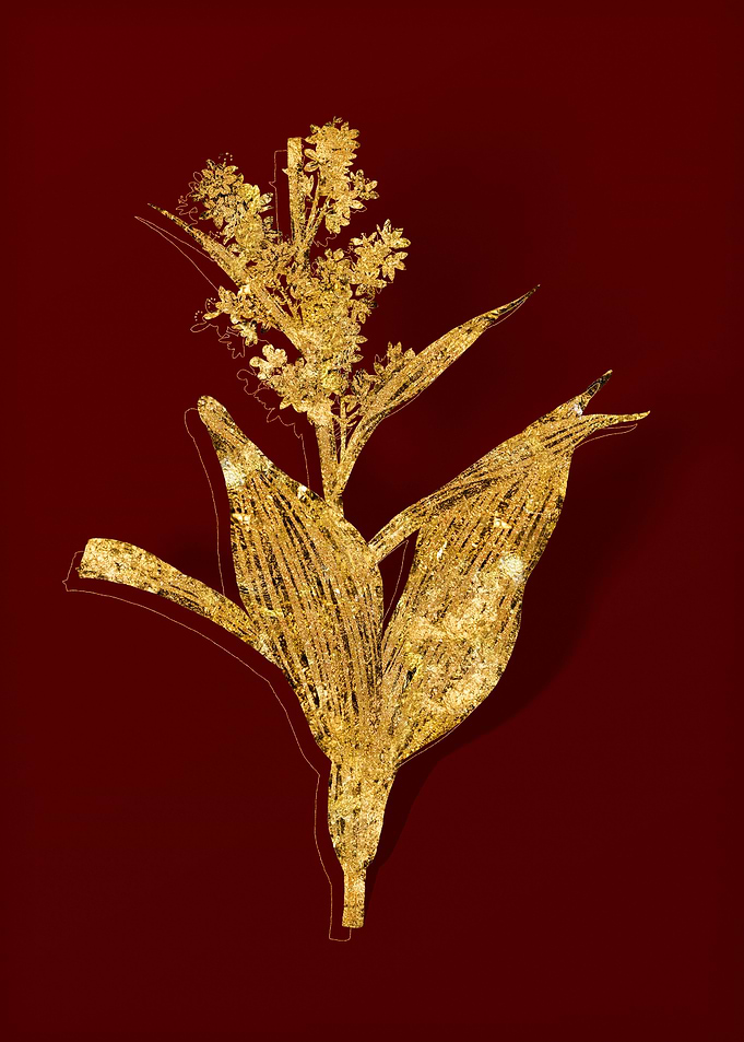Gold Floral on Red