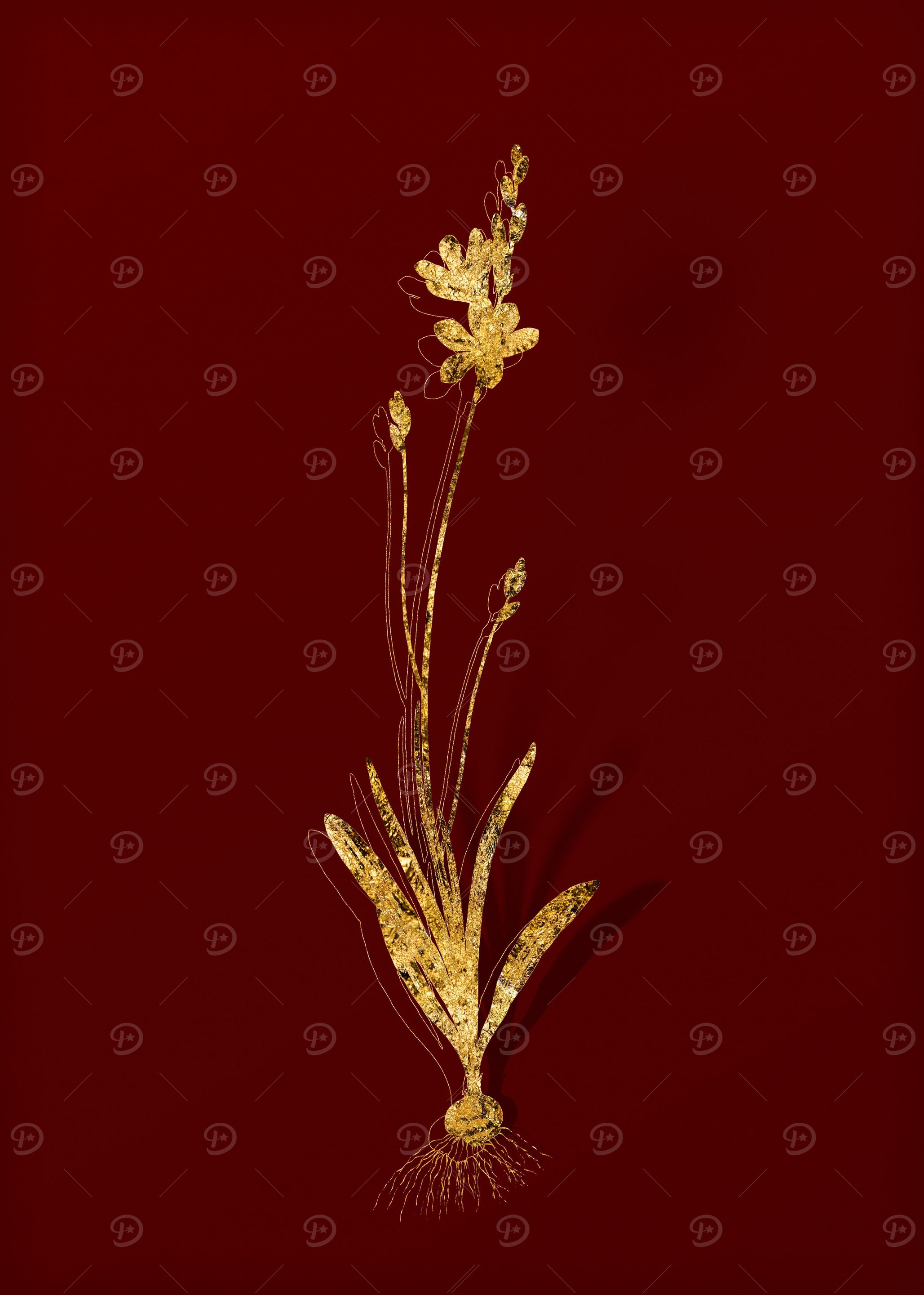 Gold Botanical on Red